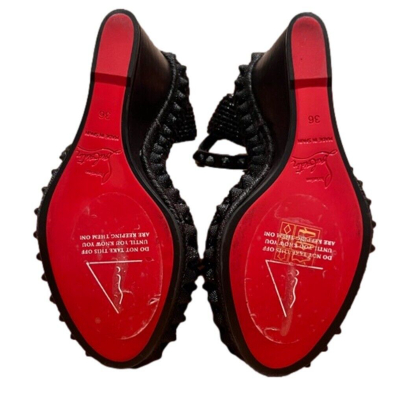 Christian Louboutin $745 Lata 110 Calf Black Spiked Wedges Red Bottoms Size 36 - Picture 3 of 9